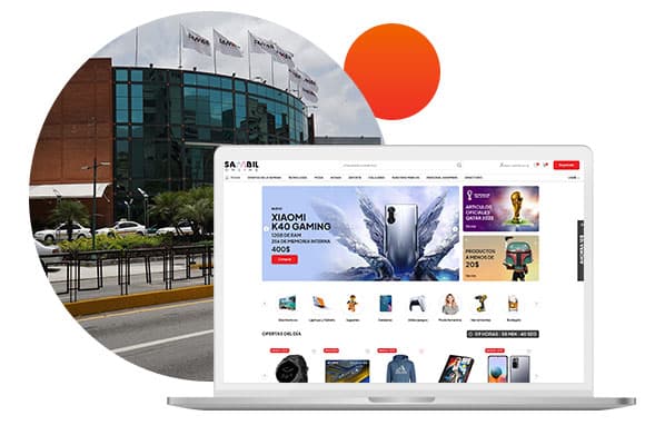 Sambil Online en laptop con centro de distribución