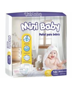 Pañal desechable marca Mini Baby Talla M 4-9 Kg 18 Unidades