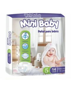 Pañal desechable marca Mini Baby Talla XG 11-25 Kg 14 Unidades