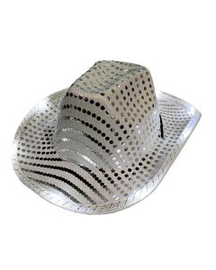 Sombrero De Vaquero Led Blanco Con Hojuelas Hora Loca Cotillón