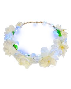 Diadema Corona De Flores Led Blanca Hora Loca Cotillón