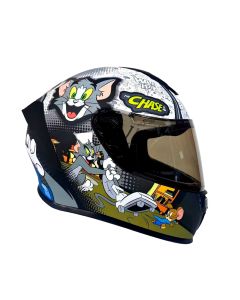 Casco Integral Edge Frankie Tom & Jerry Doble Visor Oscuro Blanco Brillante L-XL-XXL