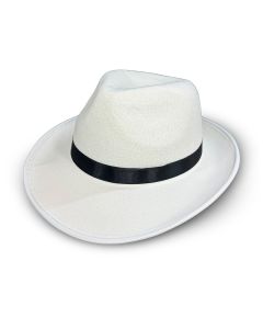 Sombrero Blanco Tela Gánster Fedora Fiesta Hora Loca Cotillon