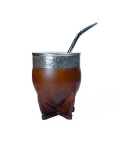 Mate Imperial Calabaza Alpaca Liso – Artesanal, elegante y revestido en cuero premium