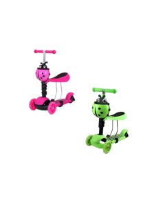 Monopatín Scooter Mariquita Con Asiento Luces Niños 3 En 1 Verde