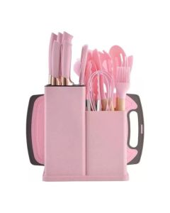 Set 19 Utensilios Cucharones De Silicona Kitchen Cuchillos Rosa