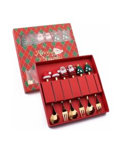 Set 6 Cubiertos Navideños Cuchara Y Tenedor Decoración Mesa