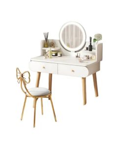 Mesa Espejo Con Silla Peinadora Blanco 2 Cajones Con Luz
