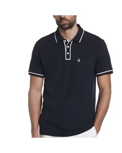 Chemise Polo de Caballero Delineado Blanco en el Cuello Original Penguin