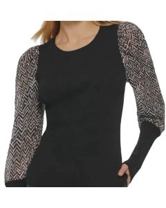 Blusa negra mangas estampadas DKNY