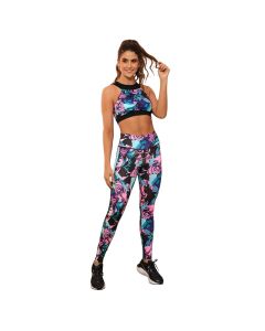 Conjunto Deportivo Para Dama Top Y Leggin Estampado Colores Lila/Turquesa