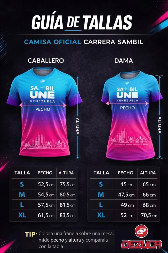 Guía de tallas - Camisa oficial carrera Sambil